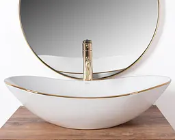 Умивальник Rea Royal gold edge накладний REA-U8570, Білий - мініатюра 3