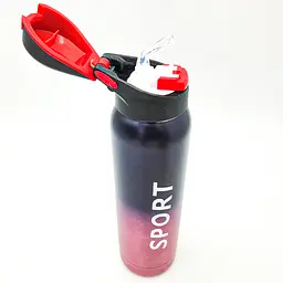 Термос для води напоїв з трубочкою напувалкою пляшка спортивна сталева SPORT 500мл чорно-рожевий