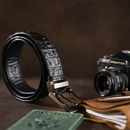 Ремінь класика з натуральної шкіри крокодила чорний CROCODILE LEATHER 18018 117 см - мініатюра 4