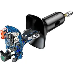 Автомобільний зарядний пристрій Baseus FM Launcher S-13 2USB + Type-C black (CCMT000101) - мініатюра 5