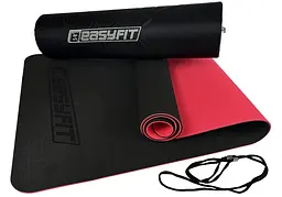 Килимок для йоги та фітнеса EasyFit TPE+TC 6мм двошаровий + Чохол чорний з червоним (EF-1924s-BR) - мініатюра 7