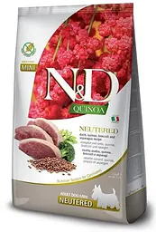 Сухий корм Farmina N&D Quinoa Duck, Brocooli & Asparagus Neutered для дорослих стерилізованих собак дрібних порід, качка, кіноа, броколі та спаржа 7 кг