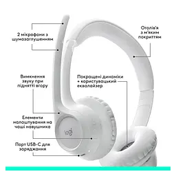 Навушники Logitech гарнітура ігрова бездротова Zone 300 Wireless Headset BT біла - мініатюра 5