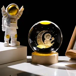 3D нічник "Хрустальний Куля дівчинка на Місяці з планетою", світлодіодний настільний нічник у дитячу, led нічник - мініатюра 9