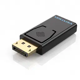 Відеоадаптер Vention перехідник з DisplayPort (DP) штекера на HDMI гніздо 1080p 60 Гц потрібен кабель HDMI зі штекерами на обох кінцях з одночасною передачею аудіо та відео дублювання екрана та розширення робочого столу для Windows / Mac OS / Linux чорний (HBKB0)