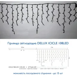 Гірлянда Delux ICICLE flash 108LED 2 х 1 м білий / чорний IP44 EN (90012940) - мініатюра 3