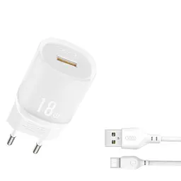 Мережевий зарядний пристрій XO L157(EU) QC3.0 18W charger with TYPE-C cable (NB103) Білий - мініатюра 5