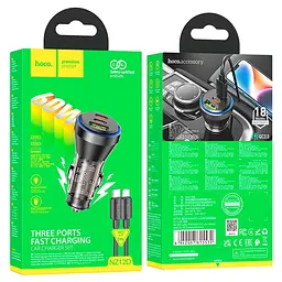 Зарядний пристрій - Автоадаптер на 3 виходи - Hoco NZ12D Lucky 60 W з кабелем USB-C - Lightning - мініатюра 4