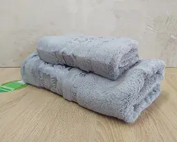 Набір турецьких бамбукових махрових рушників Cestepe 50х90+70х140 Bamboo Cicek Gri - мініатюра 3