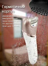 Епілятор жіночий з 5 насадками Geemy, Пемза, Масажер, Бритва, бездротовий депілятор, волога епіляція з підсвічуванням
 - мініатюра 5