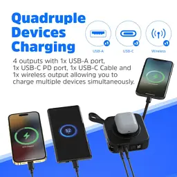 Батарея універсальна Energizer Magnetic Wireless 10000mAh 20W PD, AC зарядка, QI/15W, built-in USB-C (QM10001AC) - мініатюра 8