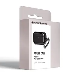 Чохол для навушників Apple AirPods Pro 3, чорний, Panzer, протиударний захисний кейс з TPU та полікарбонату, посилені стінки, захист від подряпин, пилу та ударів, легкий та компактний, з карабіном для кріплення, ArmorStandart (ARM88286) - мініатюра 2