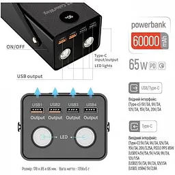 Зовнішній акумулятор ColorWay 65 Вт 4xUSB 60000 mAh чорний CW-PB600LPA5BK-PDD - мініатюра 5