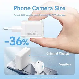 Зарядний пристрій Vention 1xUSB-C PD70W + 1xUSB QC3.0 22.5W GaN transparent gray (FCGH0-EU) - мініатюра 5