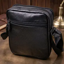 Стильна чоловіча сумка з натуральної зернистої шкіри 21398 Vintage чорна - мініатюра 4
