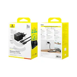 Зарядний пристрій Baseus 1xUSB-C 30 Вт + 1xUSB + кабель USB-C — USB-C 60 Вт 1.0 м (P1011160A113-01) - мініатюра 4