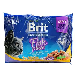 Набір вологих кормів для дорослих котів Brit Premium Cat pouch Рибна тарілка 400 г (4 уп. Х 100 г) - мініатюра 2