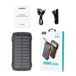 Повербанк з сонячною панеллю 20000mAh Choetech B657 Black PD20W+QC QC3.0 PD3.0 бездротова зарядка (43-00134) - мініатюра 5