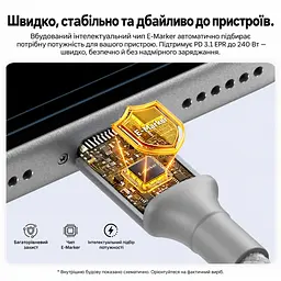 Кабель Vention TSAJF магнітний USB-C - USB-C PD 3.1 240 Вт 1 м титаново-золотий (TSAJF) - мініатюра 5