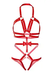 Портупея-тедді з ременів Leg Avenue Studded O-ring harness teddy L Red, екошкіра - мініатюра 5
