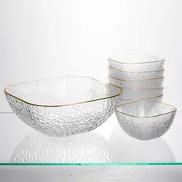 Набір салатниць Golden 7 штук 1.5 л/0.2 л із золотою окантовкою Yiwu HP-34-43 - мініатюра 3