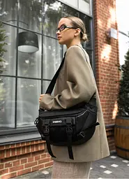Велика жіноча поясна сумка бананка Sambag DynamicDart чорна 38 × 21 × 7 см (80411701)