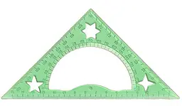 Трикутник, 15 см, 45°/90°/45°, з транспортиром, прозорий пластик, 5 шт. в упаковці