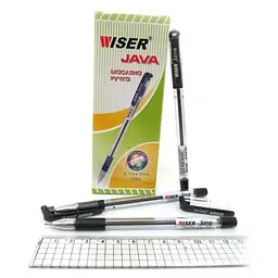 Ручка масляна Wiser Java, 0.7 мм, із грипом, чорна, 12 шт.