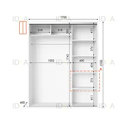 Шафа-купе Idea серія 5 170 x 60 x 210 см Білий Дзеркало - мініатюра 2