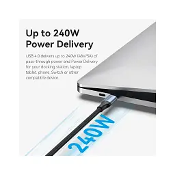 Дата кабель USB-C to USB-C 1.0m Thunderbolt 4 240W (50V/5A) 8K60Hz Gray Aluminum Alloy Vention (TAVHF) - мініатюра 6