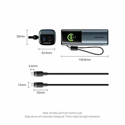 Батарея універсальна Vention 27000 mAh 200W Gray TFT Display Type (FKGH0) - мініатюра 3