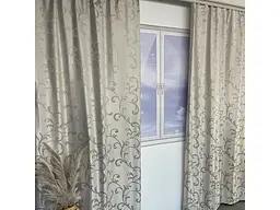 Жакардові штори бежевого кольору з вензелем на тасьмі 2шт. 150х270 ALBO pbe0052397 - мініатюра 8