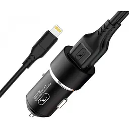 Автомобільний зарядний пристрій Sky Dolphin SZ02L AluMinium (2USB, 2.4A) Black (AZP-000071) + кабель Lightning - мініатюра 2