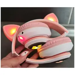 Бездротові дитячі навушники Cat Ear STN-28 Bluetooth з котячими вушками, що світяться рожеві - мініатюра 7