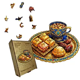 Дерев'яний фігурний пазл puzzlean Солодке Чаювання, А3, Дерев'яна коробка 200 елементів