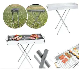 Переносний мангал барбекю гриль BARBECUE TRAY 770SS MD-008 70×30×70 см з решіткою, металевий портативний мангал - мініатюра 2