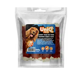 Ласощі для собак UniQ PETS М'ясо кролика на товстих сиром'ятних паличках 15 см 500 г