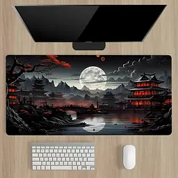 Килимок для миші та клавіатури "Japanese Town" 80×30 см, Чорний - мініатюра 2