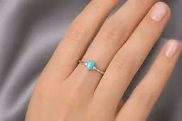 Каблучка з білого золота з бірюзою та фіанітами К-0672 14.5 - мініатюра 6