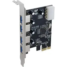 Плата розширення Dynamode PCI-E x1 4xUSB 3.0 чіп NEC720201 живлення Molex USB3.0-4-PCIE