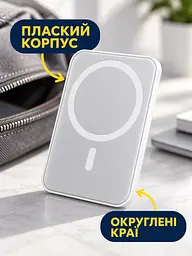 Повербанк 10000 мА·год магнітний з бездротовою зарядкою 15 Вт, зовнішній акумулятор зі швидкою зарядкою 22,5 Вт, білий (49676395) - мініатюра 6