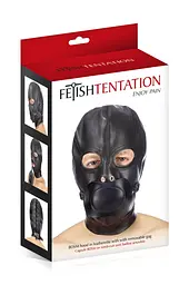 Капюшон з кляпом для БДСМ Fetish Tentation BDSM hood in leatherette with removable gag - мініатюра 3
