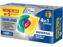 Капсули для прання WASH &amp; FREE Універсальні 35шт
