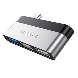 Мульти адаптер хаб Borofone DH1 3в1 Type-C to USB 3.0 F/ 2 USB 2.0 F - мініатюра 3