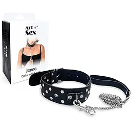 Нашийник з повідцем із натуральної шкіри із заклепками Art of Sex - Jenna Collar With Leash, чорний - мініатюра 3