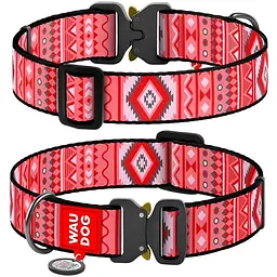 Нашийник для тварин WAUDOG Nylon з QR паспортом "Етно червоний" металева пряжка-фастекс XXL (4535-0133)