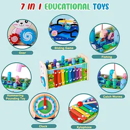 Дерев’яна розвиваюча іграшка Montessori 7-в-1 для дітей Музичний центр Монтессорі із ксилофоном (SKU-076) - мініатюра 3