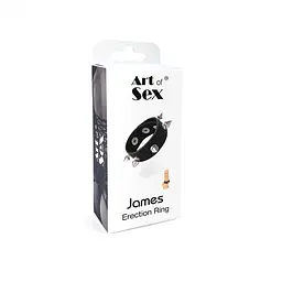 Ерекційне кільце Art of Sex James з шипами з натуральної шкіри Чорне - мініатюра 5