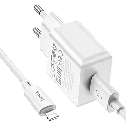 Комплект адаптер і кабель Hoco C106A Lightning Cable Leisure single port charger білий - мініатюра 3