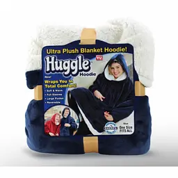 Толстовка плед з капюшоном та рукавами унісекс двостороння халат Huggle Hoodie синій - мініатюра 4